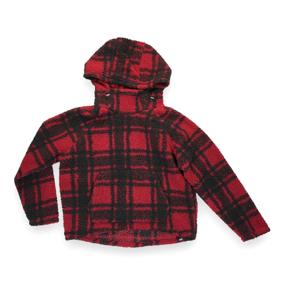Victoria's Secret PINK  Sherpa Pullover Hoodie‎ Funnel Neck PLaid Women's Small